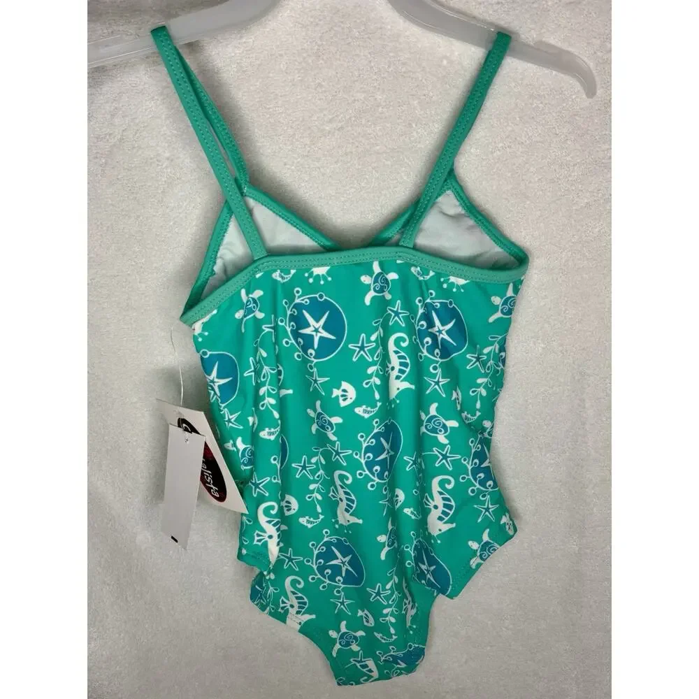 Infant Toddler 24m Girls Aqua Marine Life One-Piece Bathing Suit w/Ruffles